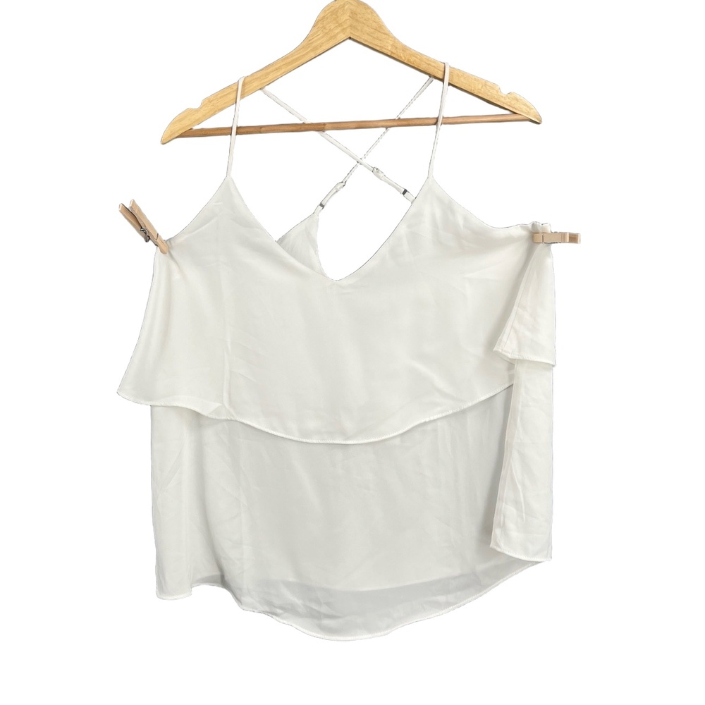 Naked Zebra Blouse White Ruffle Layered Cross Straps Sleeveless Medium New